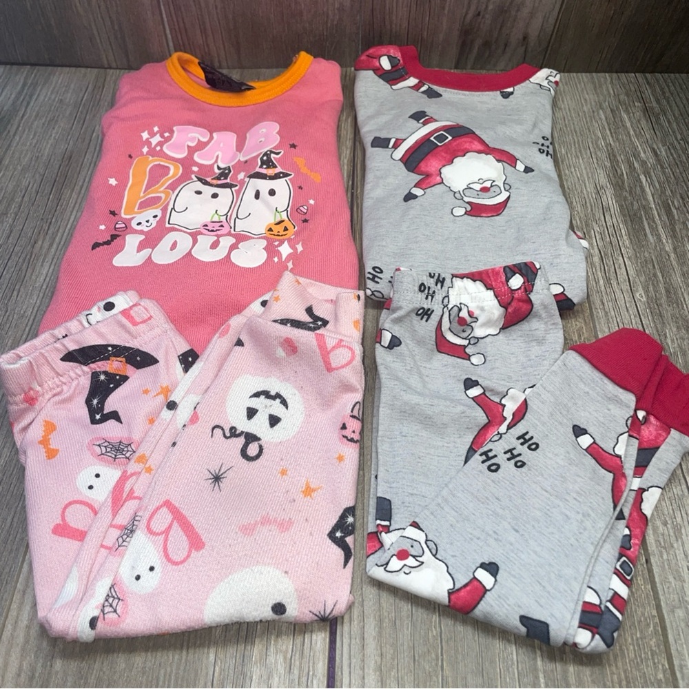 Lot of 2 Baby Girl 12M Halloween & Christmas Pajamas Hohoho Fab Boo Lous